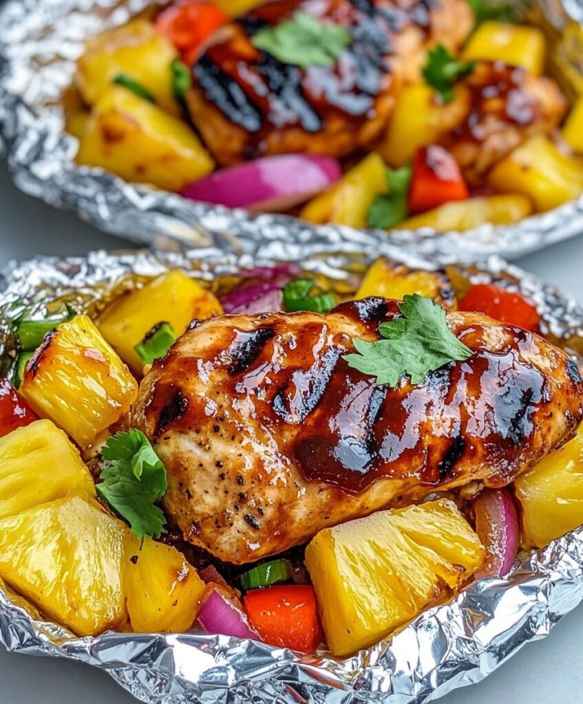 Hawaiian BBQ Chicken and Pineapple Foil Packets