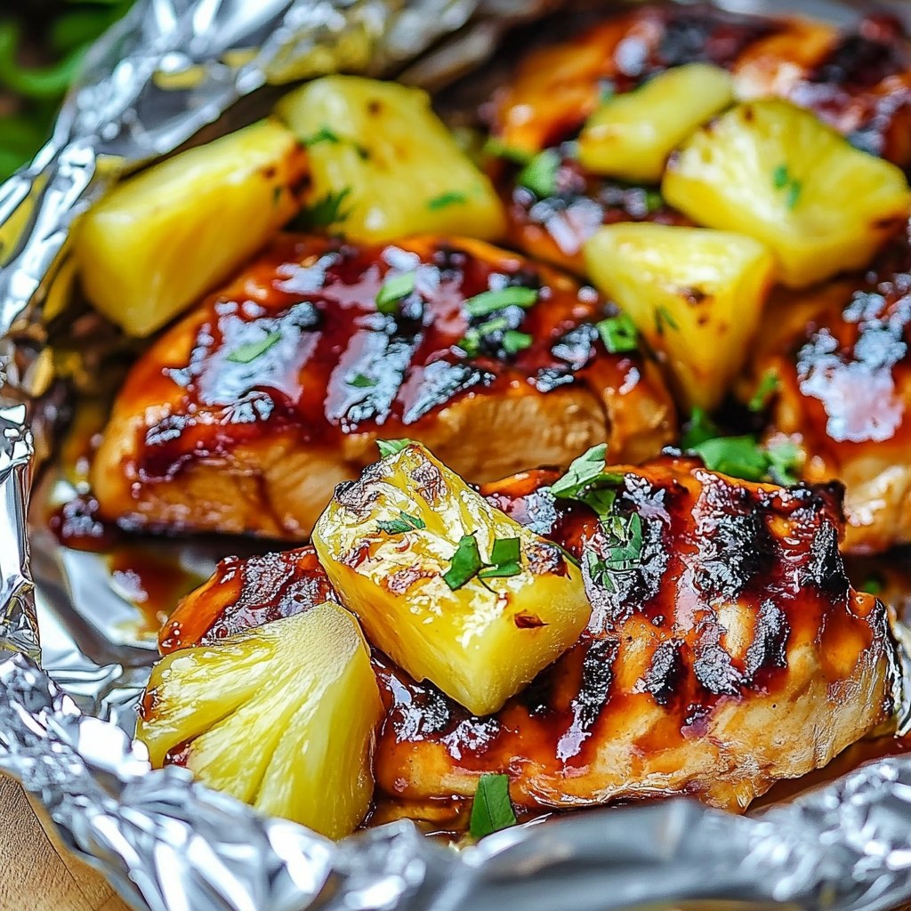 Hawaiian BBQ Chicken and Pineapple Foil Packets 