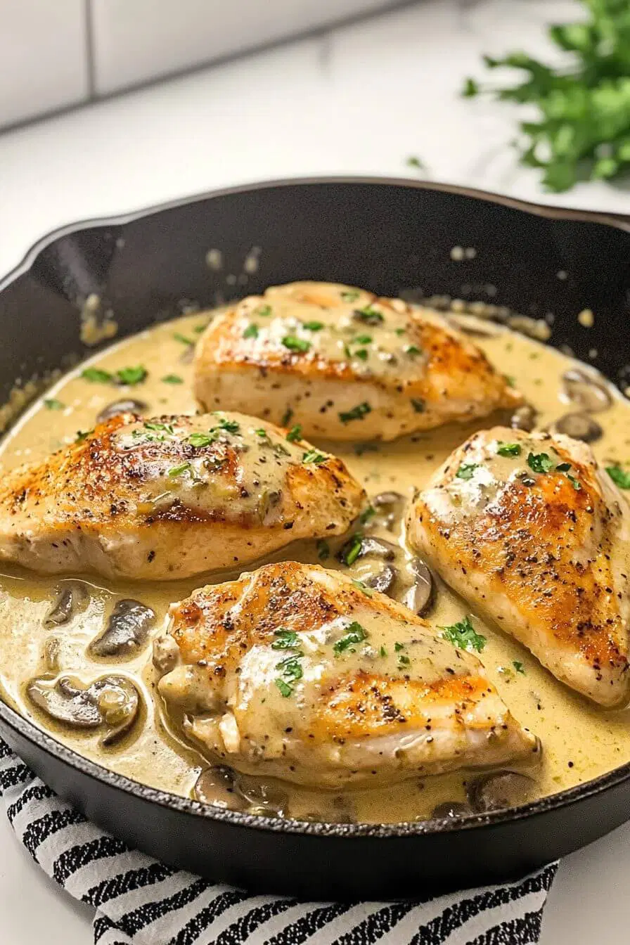 Cheesy Garlic Butter Mushroom Stuffed Chicken